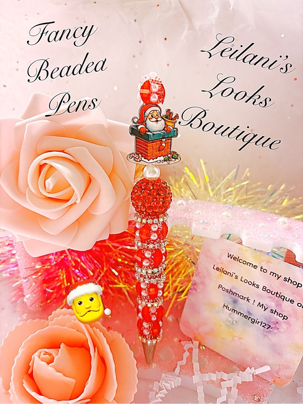 Fancy beaded pen/gifts/Red beaded pen with Santa Claus figure on top